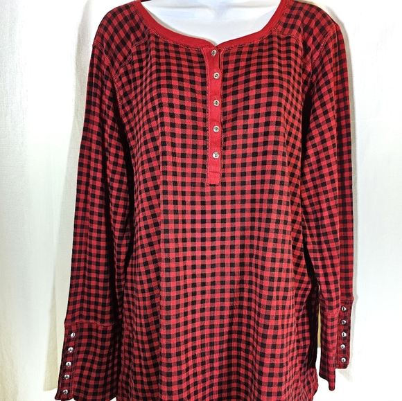 Chaps 2X Check LS Henley Top - Picture 1 of 7
